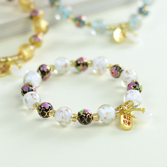 Tibetan Liuli Glass & Porcelain Charm Bracelet For Wealth