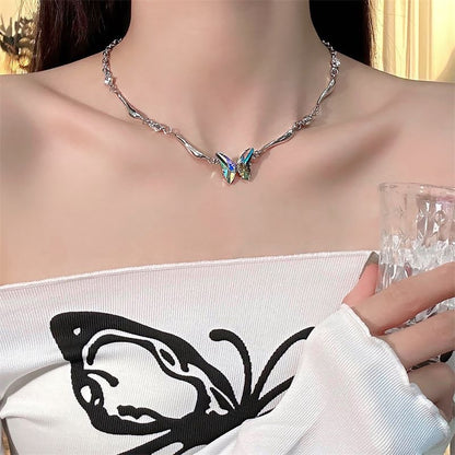 Limited Edition-Colorful Zircon Butterfly Irregular Choker Necklace