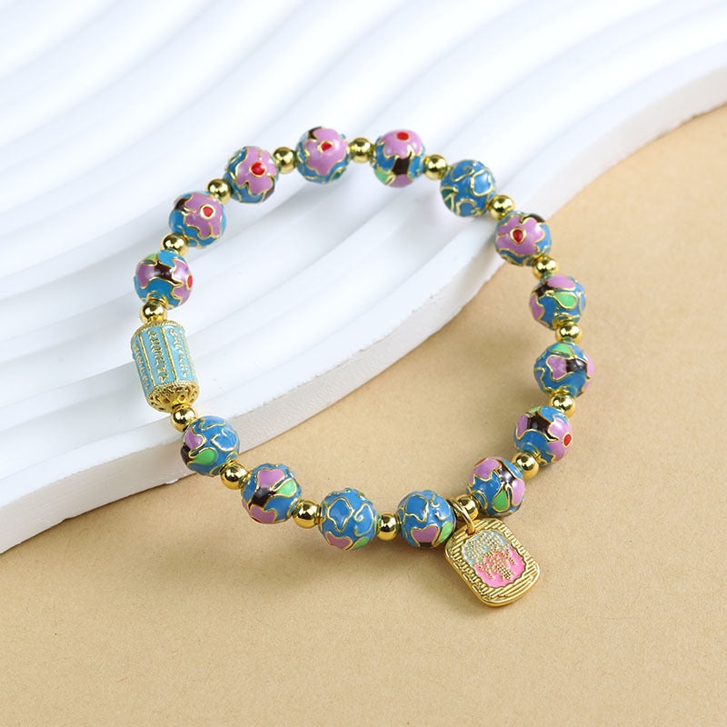 Tibetan Liuli Glass & Porcelain Charm Bracelet For Wealth