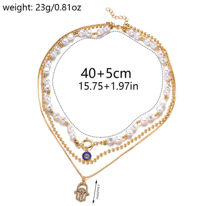 Imitation Pearl Alloy Diamond Pendant Necklace