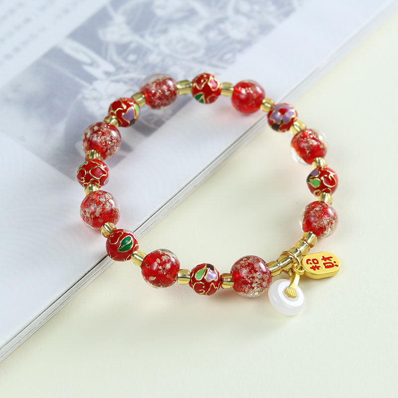 Tibetan Liuli Glass & Porcelain Charm Bracelet For Wealth