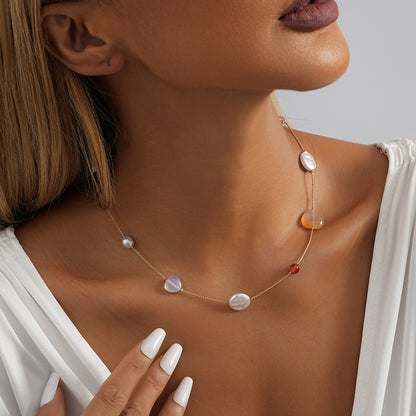Natural Stone Shell Stitching Rice Bead Heart Pendant Necklace
