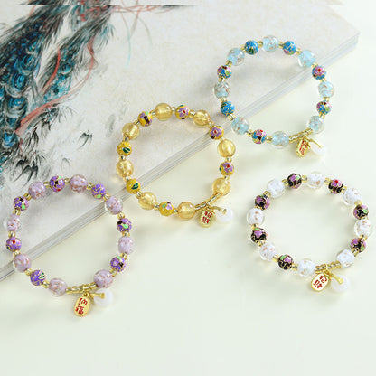 Tibetan Liuli Glass & Porcelain Charm Bracelet For Wealth