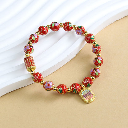 Tibetan Liuli Glass & Porcelain Charm Bracelet For Wealth