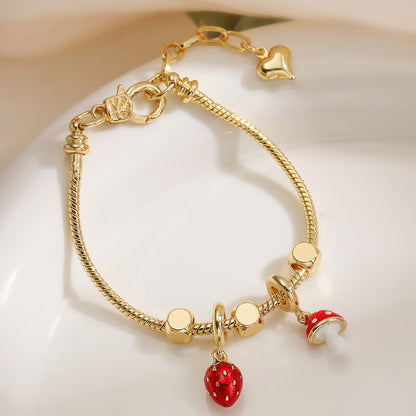 Gold Zircon Airplane Travel Pendant Fruit Bracelet
