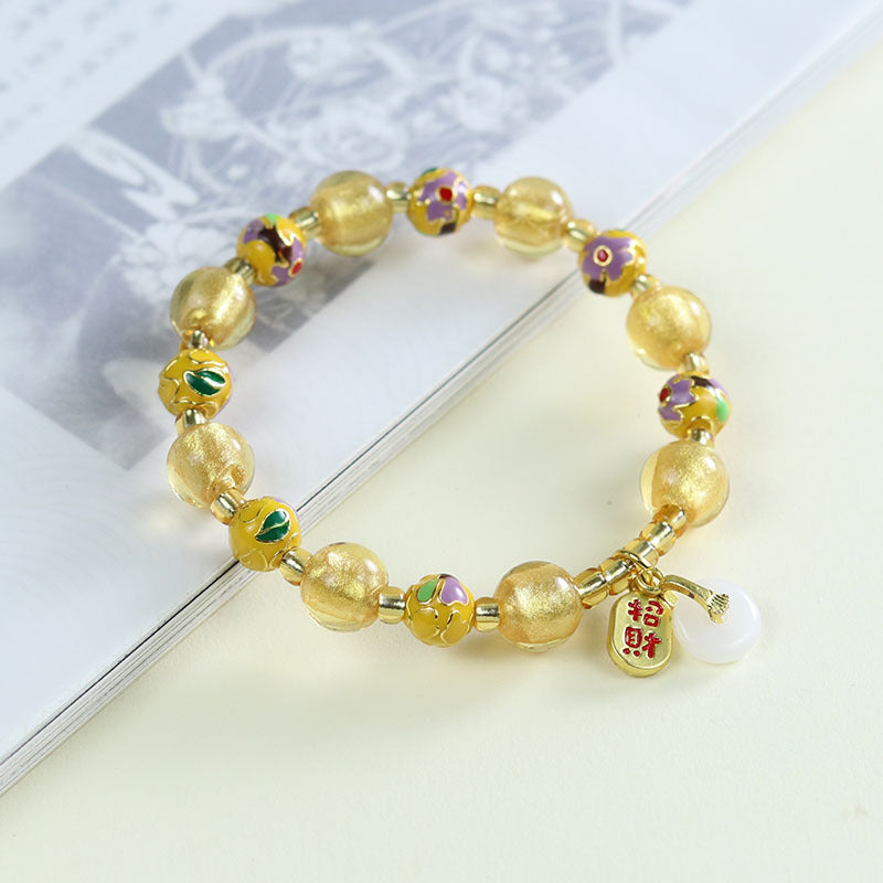 Tibetan Liuli Glass & Porcelain Charm Bracelet For Wealth
