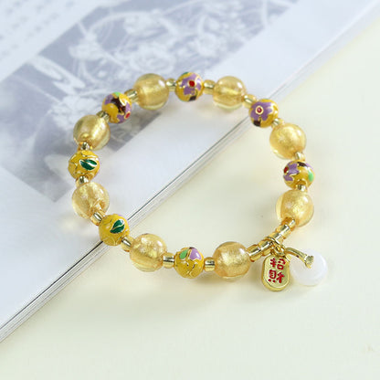 Tibetan Liuli Glass & Porcelain Charm Bracelet For Wealth