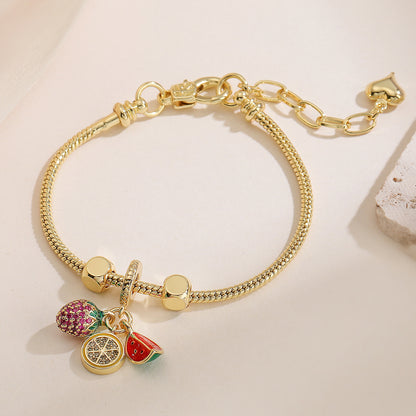 Gold Zircon Airplane Travel Pendant Fruit Bracelet