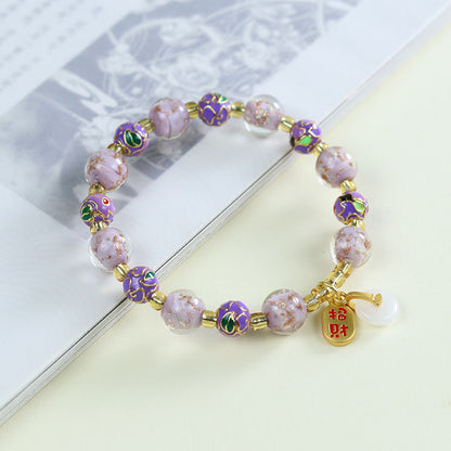 Tibetan Liuli Glass & Porcelain Charm Bracelet For Wealth