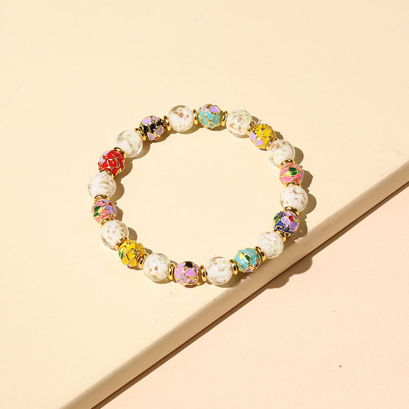 Tibetan Liuli Glass & Porcelain Charm Bracelet For Wealth