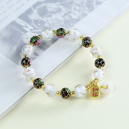 Tibetan Liuli Glass & Porcelain Charm Bracelet For Wealth