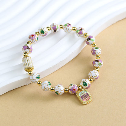 Tibetan Liuli Glass & Porcelain Charm Bracelet For Wealth