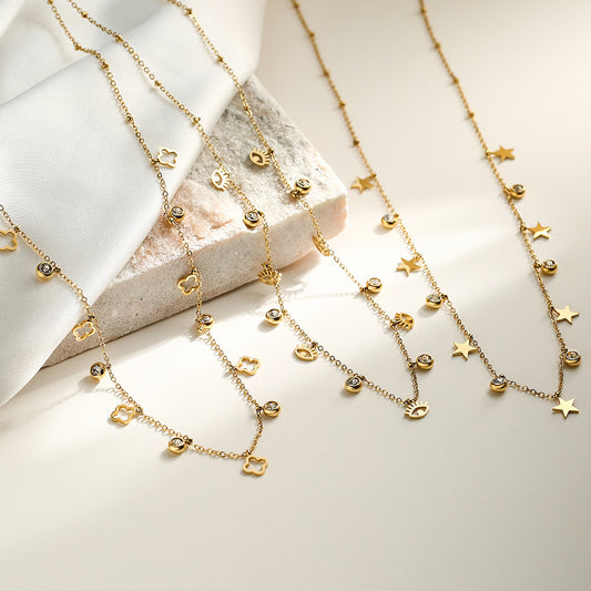 Leap of Intuition-Gold Evil  Eyes Star Flower Choker Necklace