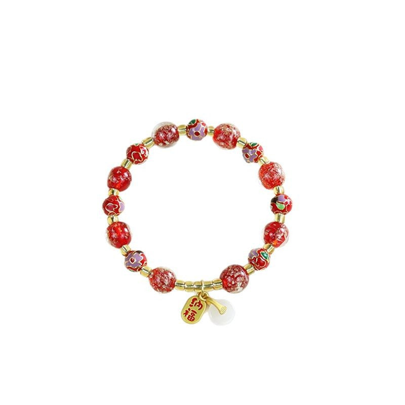 Tibetan Liuli Glass & Porcelain Charm Bracelet For Wealth