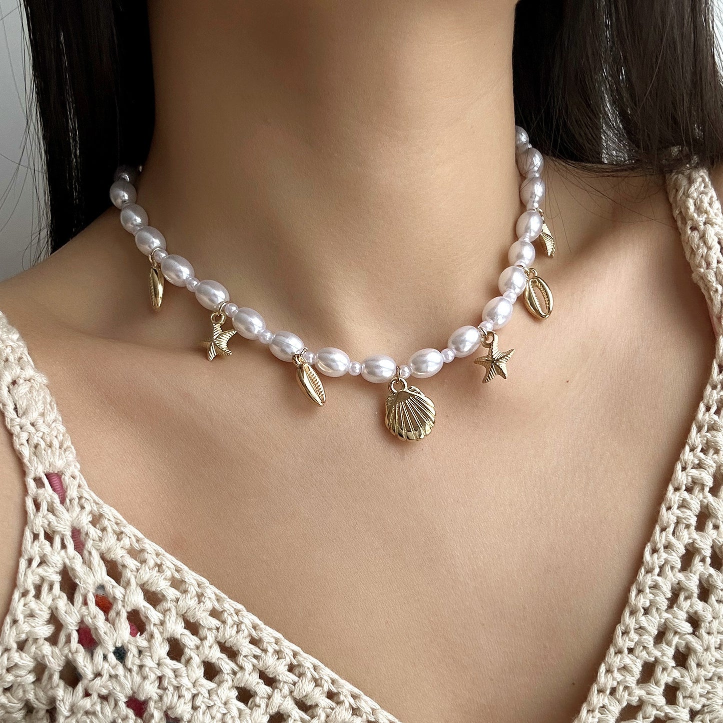 Dreamlike Protection - Coastal Pearl Charm Necklace
