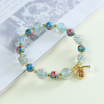 Tibetan Liuli Glass & Porcelain Charm Bracelet For Wealth