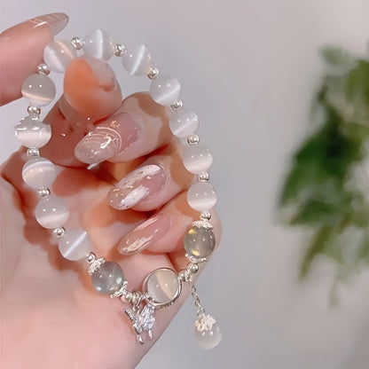 Moonstone Butterfly Charm Elegant Crystal Bead Bracelet