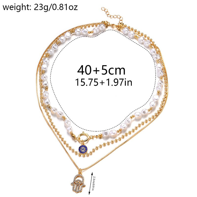 Imitation Pearl Alloy Diamond Pendant Necklace