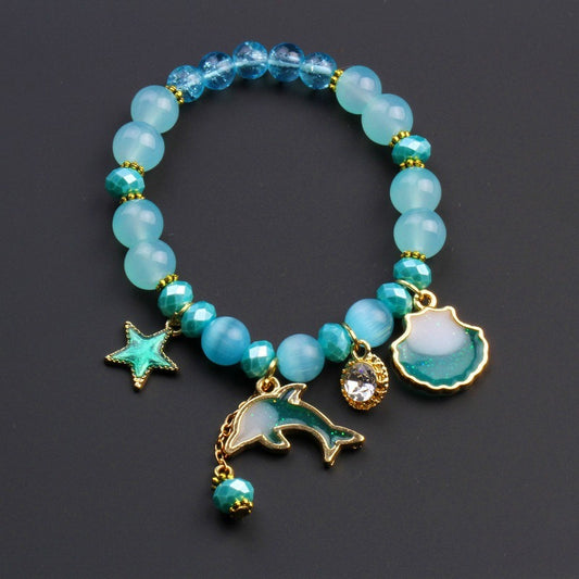 Ocean-Inspired Elastic Bracelet Dolphin Shell Charms Playful Multi-Layer