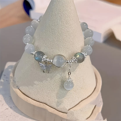 Moonstone Butterfly Charm Elegant Crystal Bead Bracelet