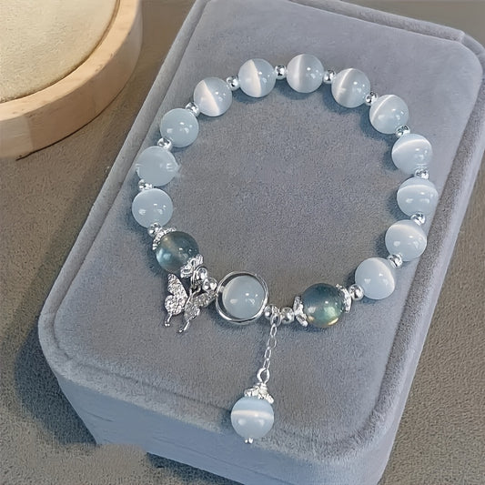Moonstone Butterfly Charm Elegant Crystal Bead Bracelet