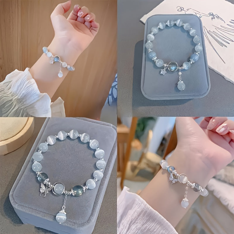 Moonstone Butterfly Charm Elegant Crystal Bead Bracelet